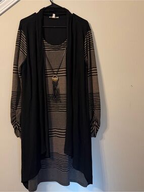 Haani Black & Brown Striped Layered Cardigan Tunic| 2X